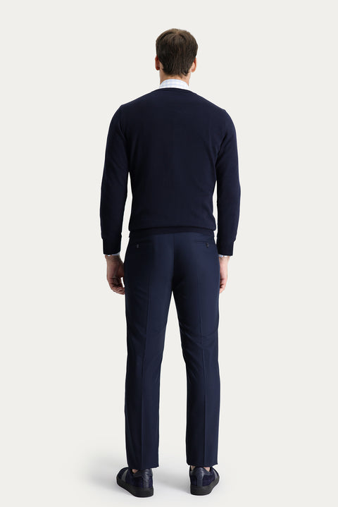 Dark Navy 7 Drop Slim Fit Classic Fabric Trousers