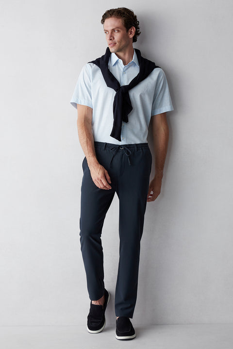 Siyah Lacivert 7 Drop Super Slim Fit Eksra Dar Kesim Beli İpli Gofre Likralı Klasik Kumaş Pantolon