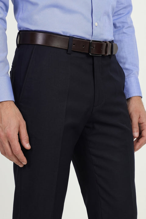 Koyu Lacivert 7 Drop Slim Fit Dar Kesim Yünlü Klasik Kumaş Pantolon