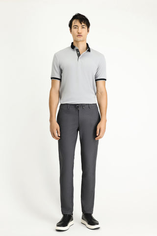 Orta Füme Slim Fit Dar Kesim Beli Bağcıklı Lastikli Pantolon