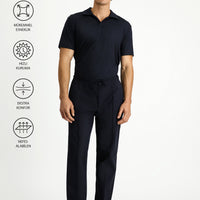 Dark Navy Techno-Line 7 Drop Super Slim Fit Extra Narrow Cut Lycra Elastic Waist Drawstring Classic Fabric Trousers
