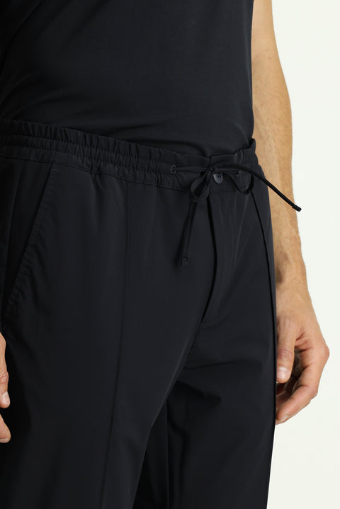 Dark Navy Techno-Line 7 Drop Super Slim Fit Extra Narrow Cut Lycra Elastic Waist Drawstring Classic Fabric Trousers