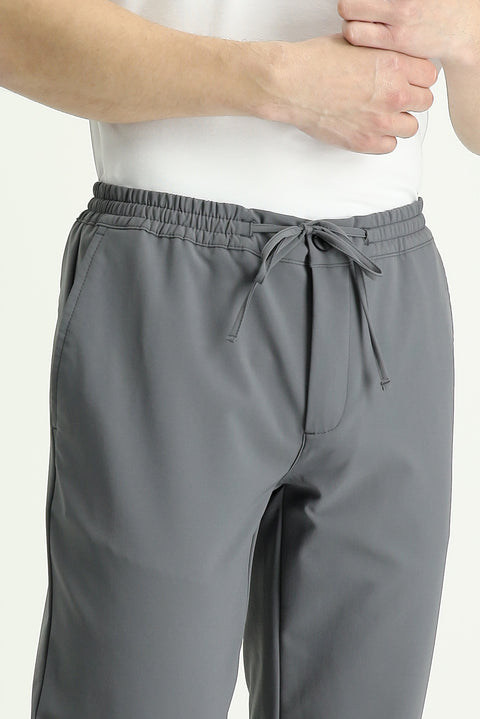 Orta Füme Techno-Line 7 Drop Slim Fit Dar Kesim Beli Lastikli İpli Likralı Klasik Kumaş Pantolon