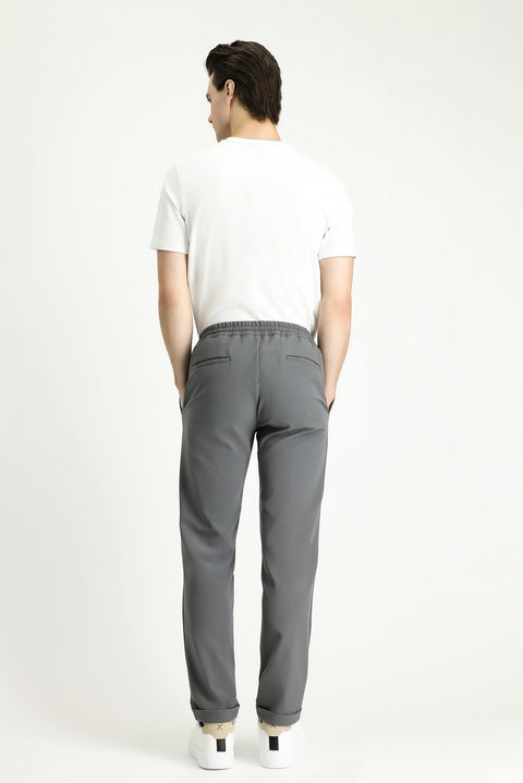 Orta Füme Techno-Line 7 Drop Slim Fit Dar Kesim Beli Lastikli İpli Likralı Klasik Kumaş Pantolon