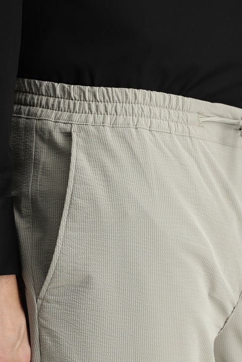 Light Mink Techno-Line 7 Drop Slim Fit Classic Fabric Trousers with Elastic Waist Drawstring