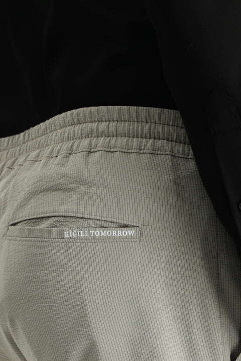 Light Mink Techno-Line 7 Drop Slim Fit Classic Fabric Trousers with Elastic Waist Drawstring