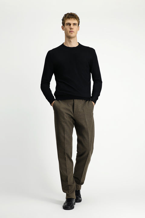 Dark Mink 6 Drop Regular Fit Standard Cut Patterned Lycra Classic Fabric Trousers