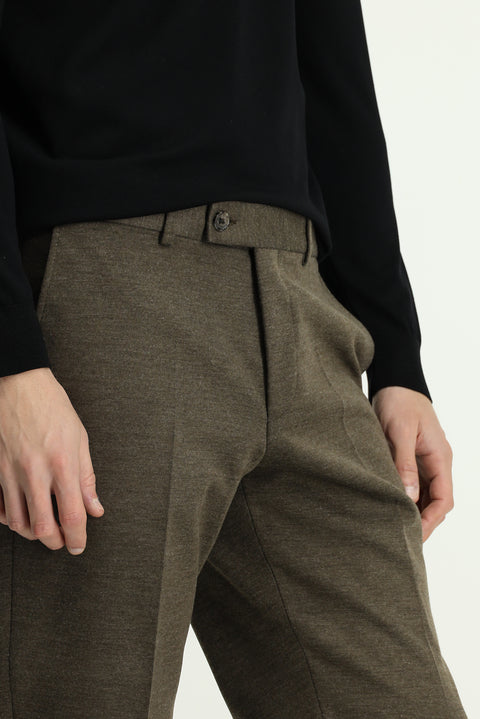 Dark Mink 6 Drop Regular Fit Standard Cut Patterned Lycra Classic Fabric Trousers