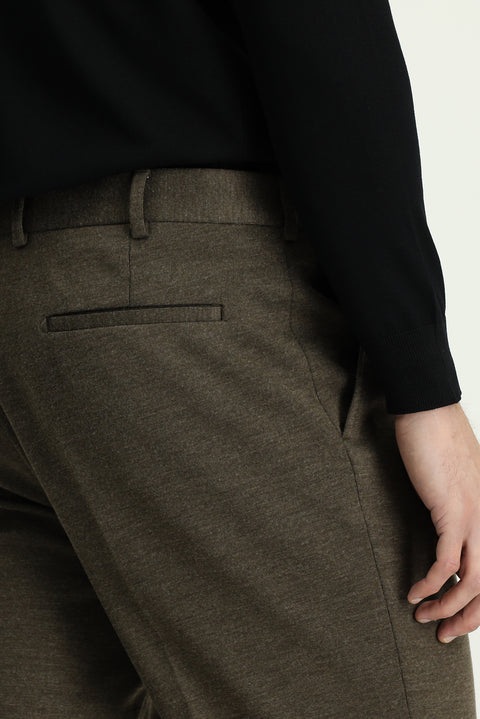 Dark Mink 6 Drop Regular Fit Standard Cut Patterned Lycra Classic Fabric Trousers