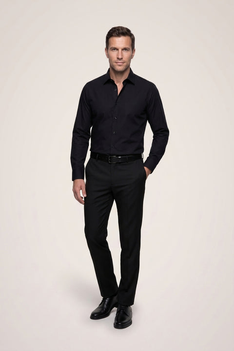Siyah Uzun Kol Slim Fit Non Iron Ütü Gerektirmeyen %100 Pamuk Klasik Gömlek
