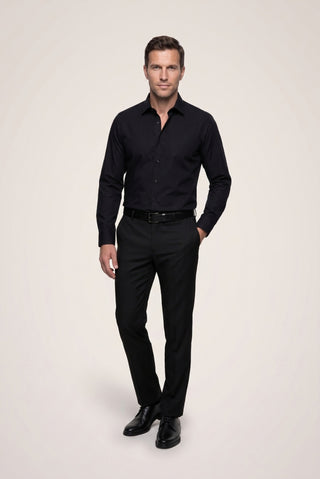 Siyah Uzun Kol Slim Fit Non Iron Ütü Gerektirmeyen %100 Pamuk Klasik Gömlek