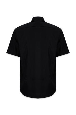 Siyah Kısa Kol Regular Fit Non Iron Ütü Gerektirmeyen Pamuklu Cepli Gömlek