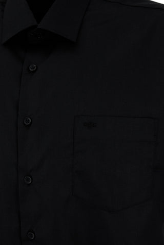 Siyah Kısa Kol Regular Fit Non Iron Ütü Gerektirmeyen Pamuklu Cepli Gömlek