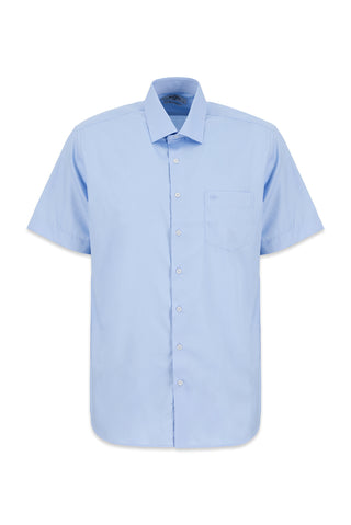 Uçuk Mavi Kısa Kol Regular Fit Non Iron Ütü Gerektirmeyen Pamuklu Cepli Gömlek