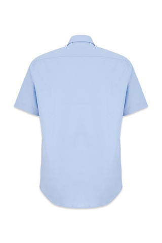 Uçuk Mavi Kısa Kol Regular Fit Non Iron Ütü Gerektirmeyen Pamuklu Cepli Gömlek