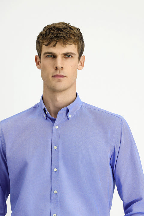 Blue Long Sleeve Regular Fit Oxford Button-Down Collar Cotton Shirt