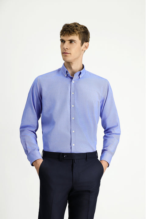 Blue Long Sleeve Regular Fit Oxford Button-Down Collar Cotton Shirt