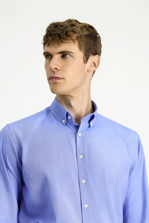 Blue Long Sleeve Regular Fit Oxford Button-Down Collar Cotton Shirt