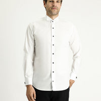 White Stand Collar Slim Fit Narrow Cut Cotton Shirt