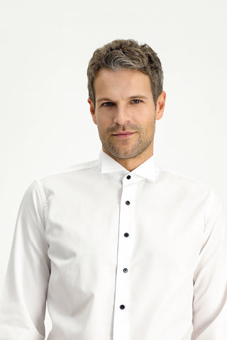 Beyaz Ata Yaka Slim Fit Dar Kesim Pamuk Gömlek