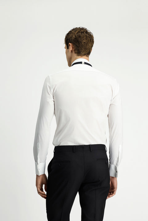 Beyaz Ata Yaka Slim Fit Dar Kesim Desenli Pamuklu Gömlek