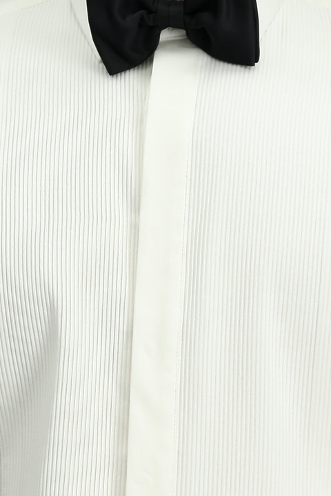 Beyaz Slim Fit Dar Kesim Piliseli Pamuklu Ata Yaka Gömlek