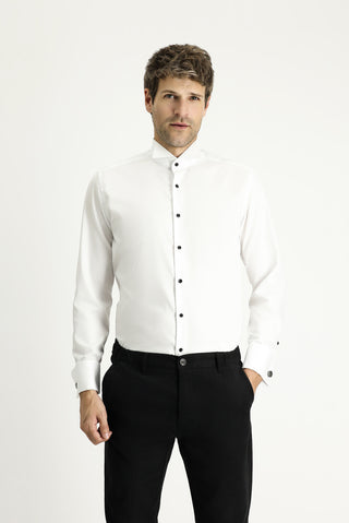 Beyaz Ata Yaka Slim Fit Dar Kesim Non Iron Pamuklu Gömlek