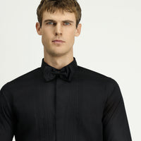 Siyah Uzun Kol Slim Fit Dar Kesim Non Iron Klasik Piliseli Pamuklu Gömlek
