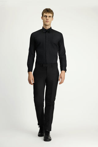 Siyah Uzun Kol Slim Fit Dar Kesim Non Iron Klasik Piliseli Pamuklu Gömlek