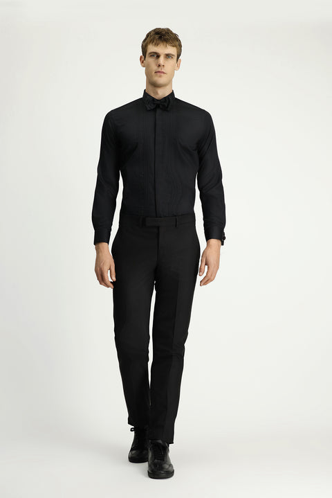 Siyah Uzun Kol Slim Fit Dar Kesim Non Iron Klasik Piliseli Pamuklu Gömlek