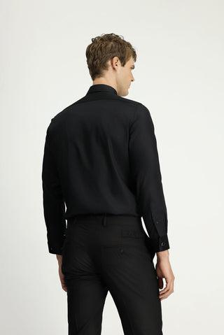 Siyah Uzun Kol Slim Fit Dar Kesim Non Iron Klasik Piliseli Pamuklu Gömlek