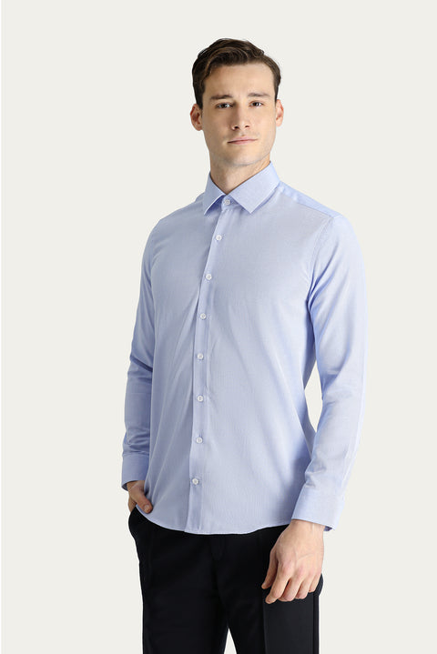 Açık Mavi Uzun Kol Slim Fit Dar Kesim Oxford Pamuk Gömlek