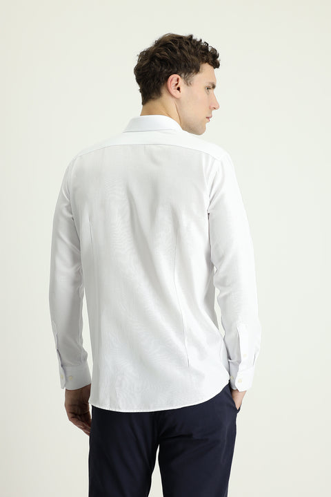 Beyaz Uzun Kol Slim Fit Dar Kesim Klasik Desenli Pamuklu Kolay Ütülenebilir Gömlek