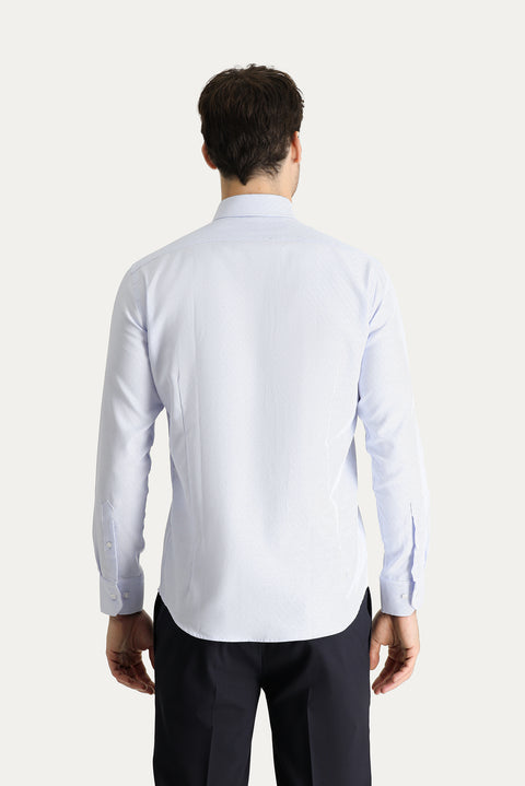 Light Blue Long Sleeve Slim Fit Narrow Cut Non-Iron Patterned Cotton Shirt