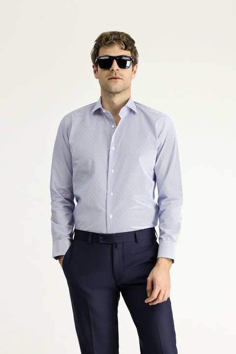 Dark Blue Long Sleeve Slim Fit Non-Iron Classic Patterned Cotton Shirt