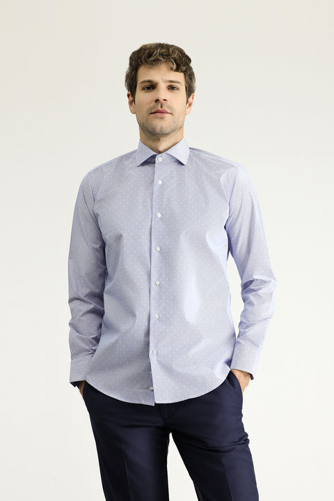 Dark Blue Long Sleeve Slim Fit Non-Iron Classic Patterned Cotton Shirt