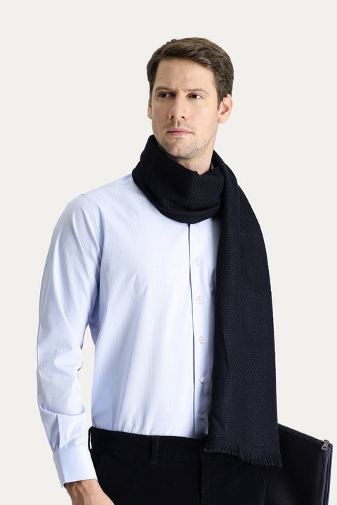 Açık Mavi Uzun Kol Klasik Çizgili Pamuk Gömlek