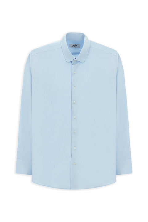 Light Turquoise Long Sleeve Regular Fit Patterned Cotton Button-Down Collar Oxford Shirt