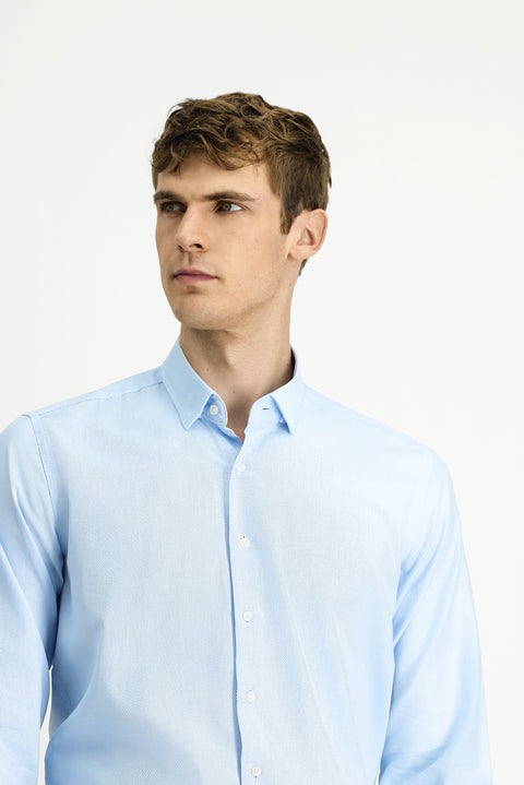 Light Turquoise Long Sleeve Regular Fit Patterned Cotton Button-Down Collar Oxford Shirt