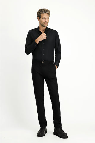Siyah Uzun Kol Slim Fit Dar Kesim Pamuk Klasik Gömlek