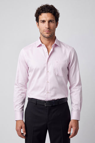 Toz Pembe Uzun Kol Non Iron Saten Klasik Cepli Pamuklu Gömlek