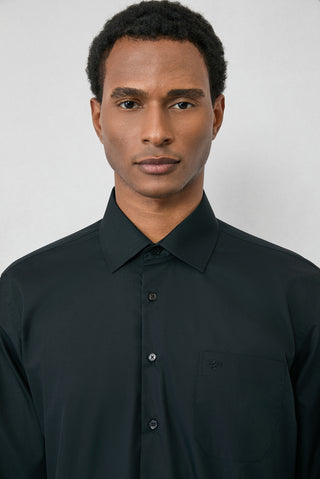 Siyah Uzun Kol Regular Fit Klasik Yaka Cepli Pamuklu Non Iron Ütü Gerektirmeyen Gömlek