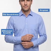 Aqua Blue Long Sleeve Regular Fit Classic Collar Pocketed Cotton Non-Iron Shirt