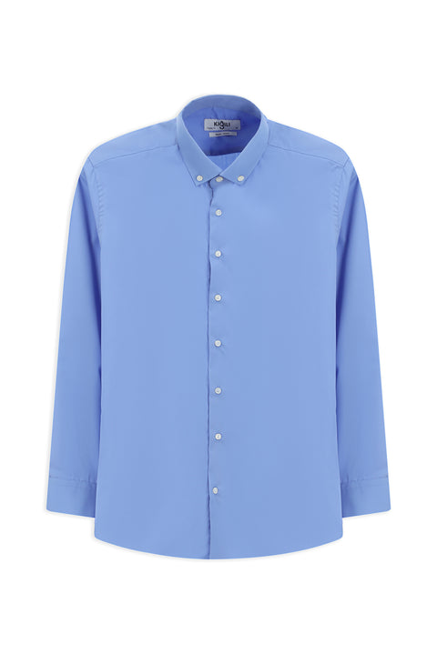 Aqua Blue Long Sleeve Regular Fit Button-Down Collar Cotton Non-Iron Shirt