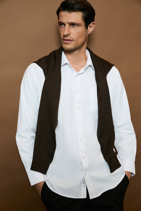 White Long Sleeve Regular Fit Classic Collar Cotton Easy Iron Pocketed Oxford Four Season Shirt