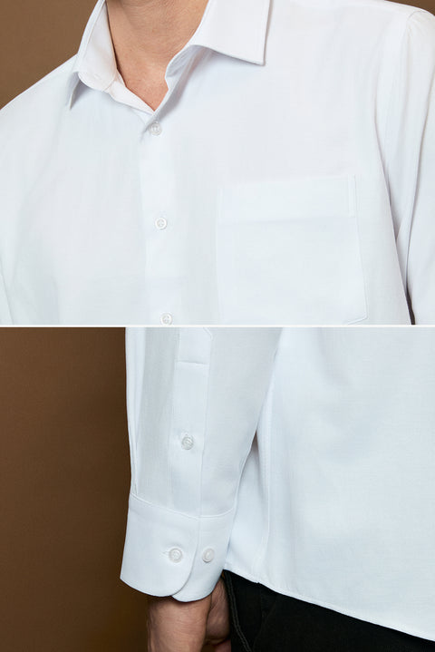 White Long Sleeve Regular Fit Classic Collar Cotton Easy Iron Pocketed Oxford Four Season Shirt
