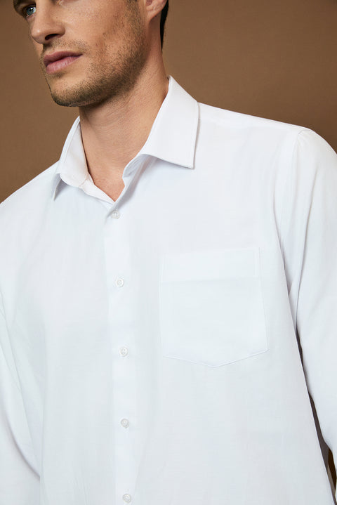 White Long Sleeve Regular Fit Classic Collar Cotton Easy Iron Pocketed Oxford Four Season Shirt