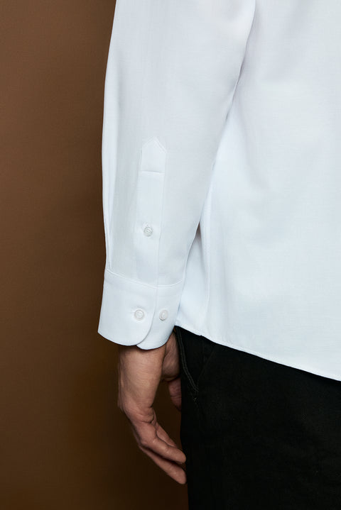 White Long Sleeve Regular Fit Classic Collar Cotton Easy Iron Pocketed Oxford Four Season Shirt