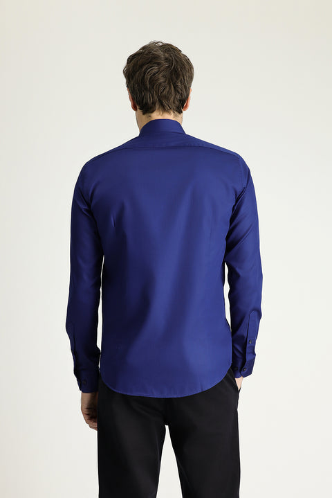 Medium Navy Long Sleeve Slim Fit Classic Non-Iron Satin Cotton Shirt