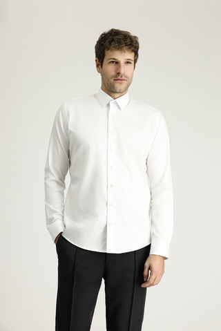 Beyaz Uzun Kol Slim Fit Dar Kesim Klasik Non Iron Saten Pamuklu Gömlek